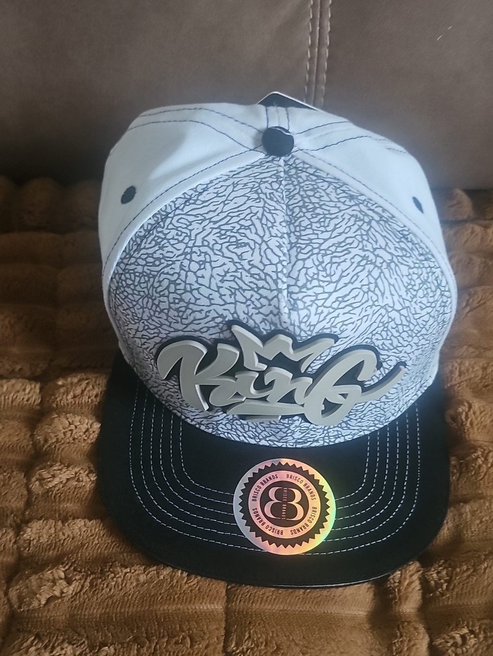 King Script Snapback Hat - White & Black